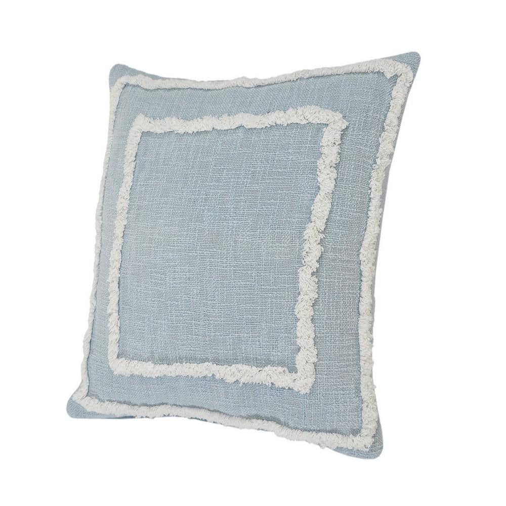 Sky Blue and White Tufted Square Throw Pillow, 20 in