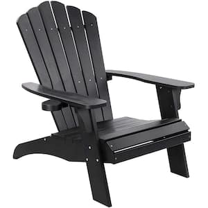 41.5 in. H Black Reclining Composite Polystyrene Adirondack Chair with A Cup Holder