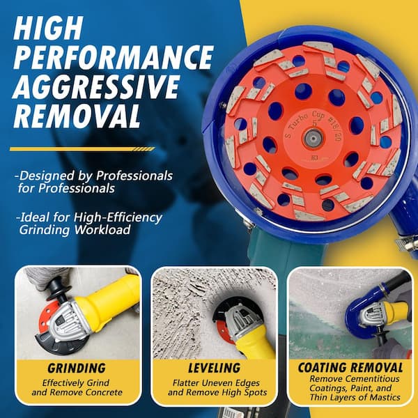 7' High Perforance Diaond Grinding Wheels For Aggressive Concrete Paint Epoxy Mastic Coating Removal 18 20 Grit S Segments 5 8 11 Arbor 1997407312
