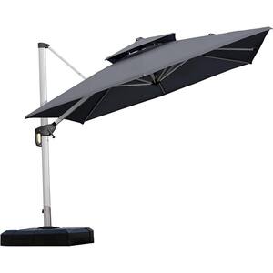 12 ft. Square Double-top Umbrella Aluminum Umbrella Cantilever Patio Umbrella for Garden Deck Backyard Pool in Grey