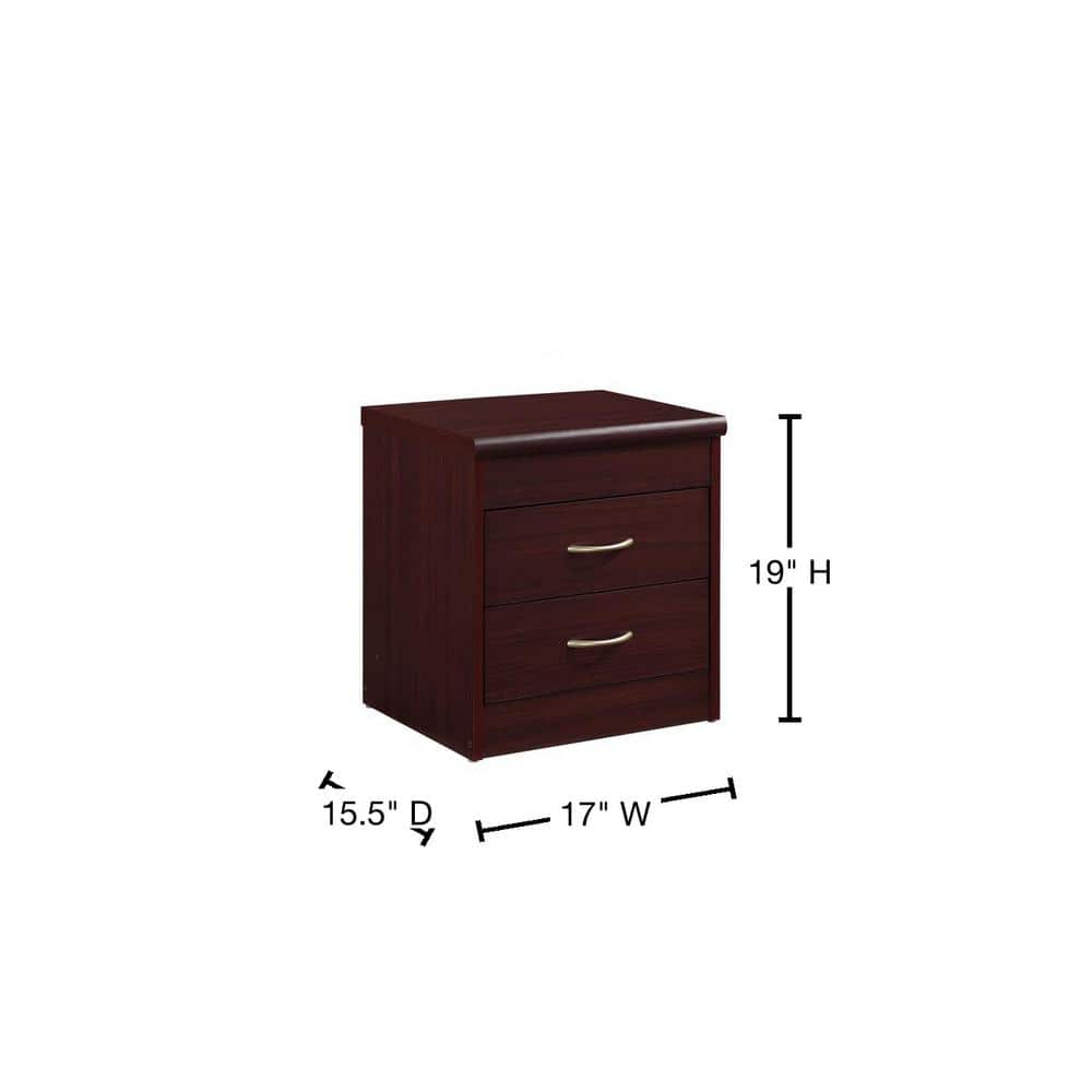 Mahogany 2-Drawer Compressed Wood Nightstand