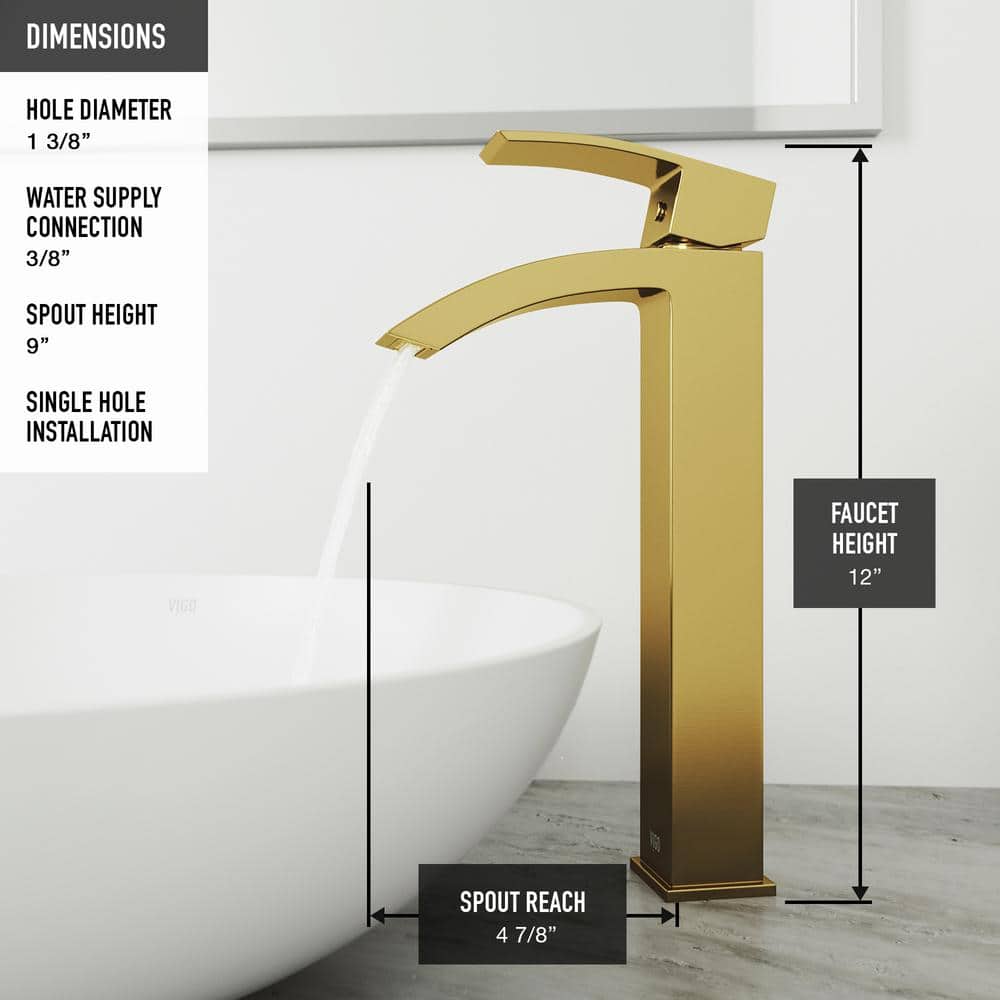 Matte Gold Single-Handle Waterfall Vessel Bathroom Faucet