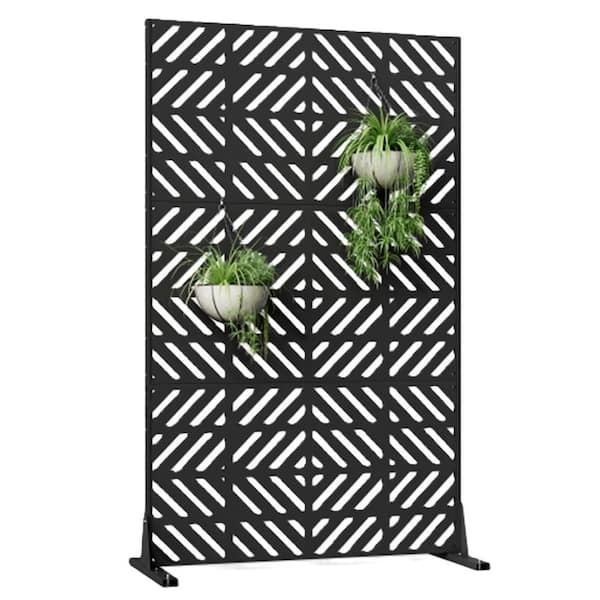 19.7 in. L x 44 in. W x 72 in. H Black Metal Patio Privacy Divider with Stand, Outdoor Balcony Privacy Screen