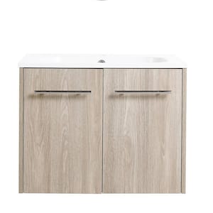 23.8 in. W x 18.1 in. D x 18.3 in. H Wall-Mounted Bath Vanity in Light Brown with White Resin Vanity Top