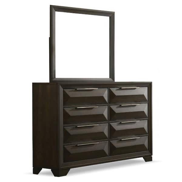 Pinnete Espresso 8-Drawer 58.5 in. Dresser with Mirror