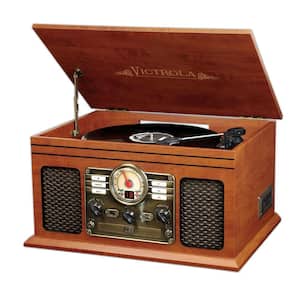 6-in-1 Classic Wooden Turntable with Bluetooth in Mahogany