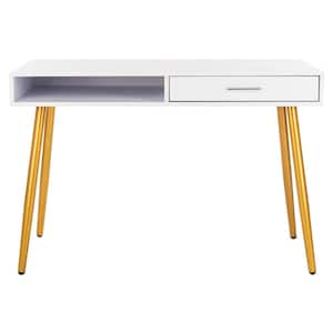 Jorja 43.3 in. White/Gold 1-Drawer Writing Desk