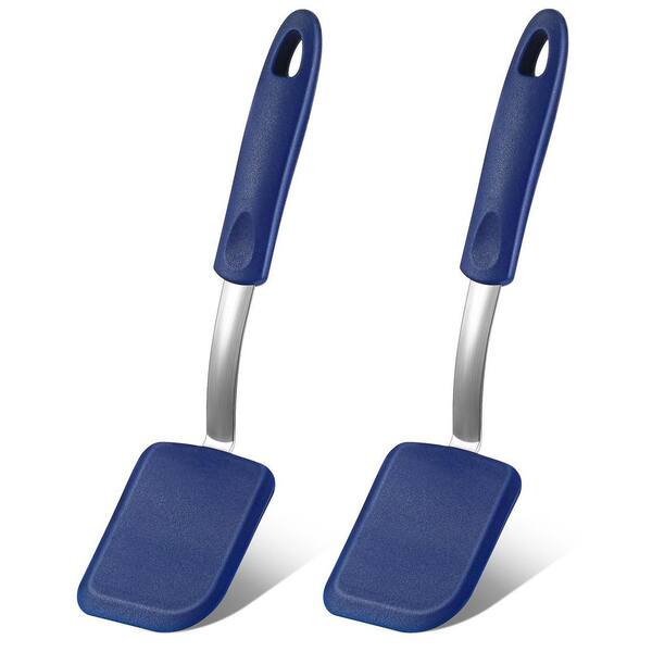 2 Piece Blue Silicone Stainless Steel Mini Spatula Set Heat Resistant Nonstick Turner Kitchen Accessory Set