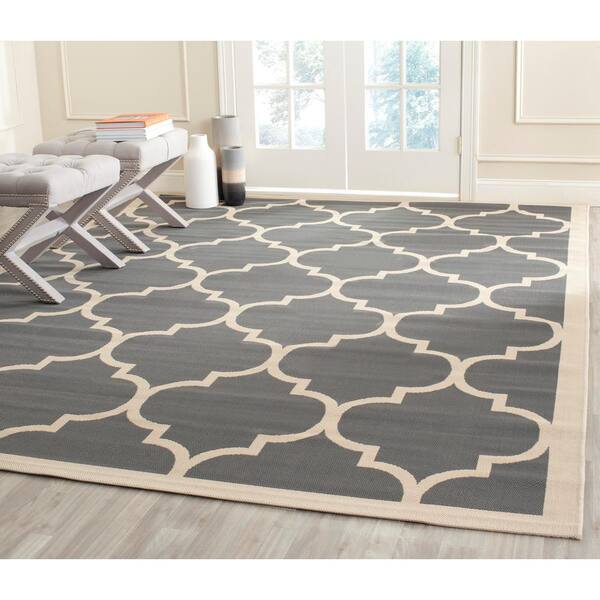 Courtyard Anthracite/Beige 8 ft. x 8 ft. Square Geometric Indoor/Outdoor Patio  Area Rug