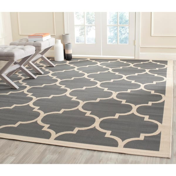 Courtyard Anthracite/Beige 9 ft. x 12 ft. Geometric Indoor/Outdoor Patio  Area Rug