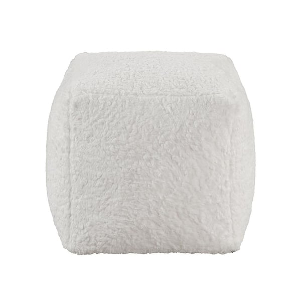 Lazzara Crocus Off-White Fur Fabric Square Pouf