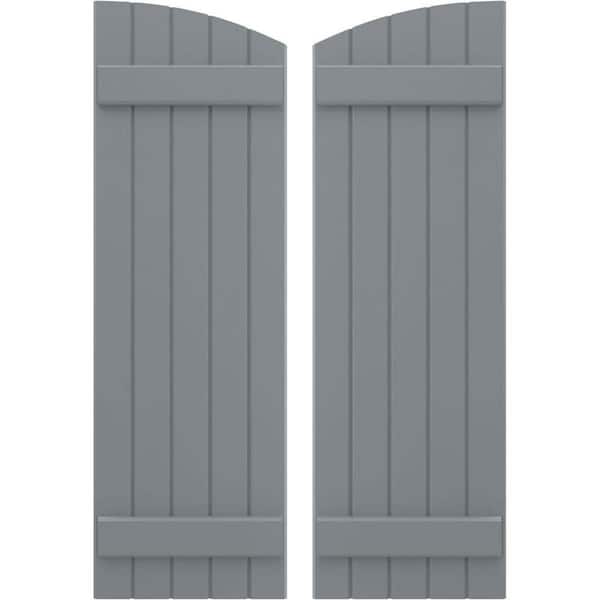 Ekena Millwork 17-1/2 in. W x 52 in. H Americraft Exterior Real Wood Joined Board and Batten Shutters w/Elliptical Top in Ocean Swell