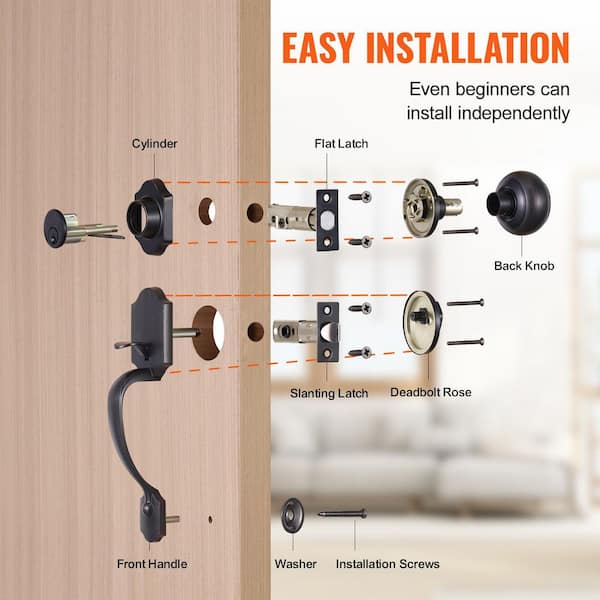 SKYSHALO Brushed Oil Rubbed Bronze Front Door Handle and Deadbolt