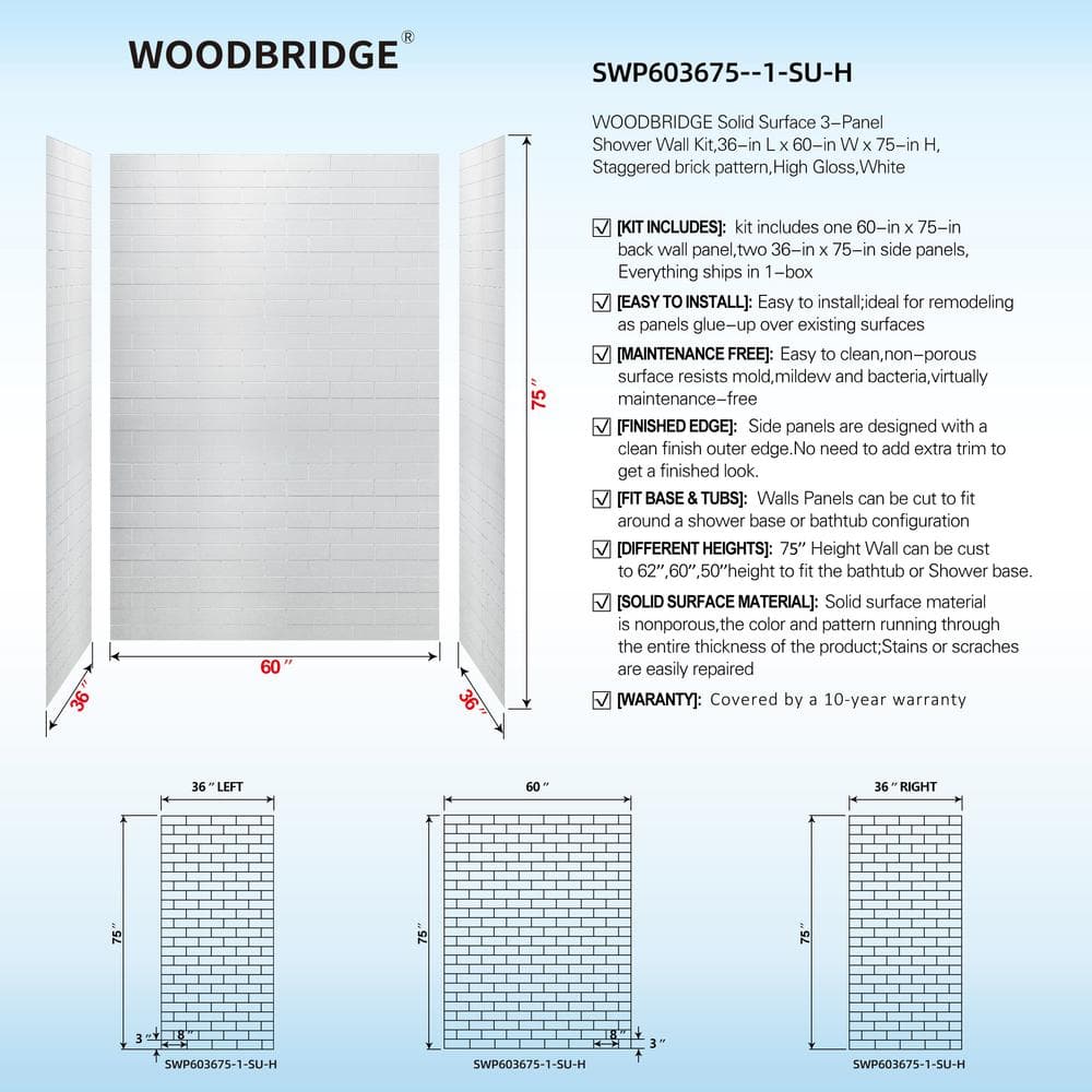 60'' White Matte Black Trim Rectangular Shower Stall Kit