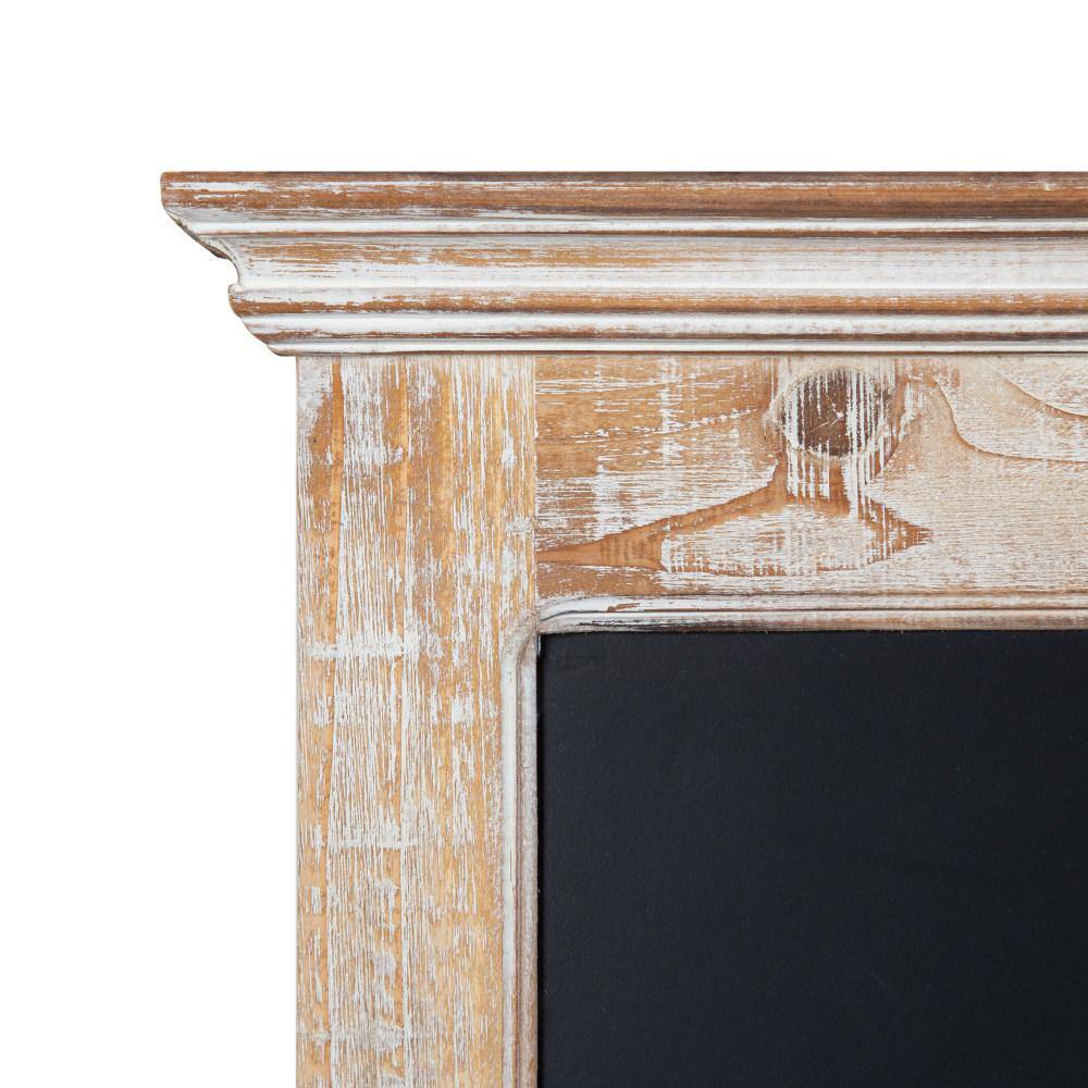 Distressed White Wood Wall Organizer with Chalkboard and Hooks