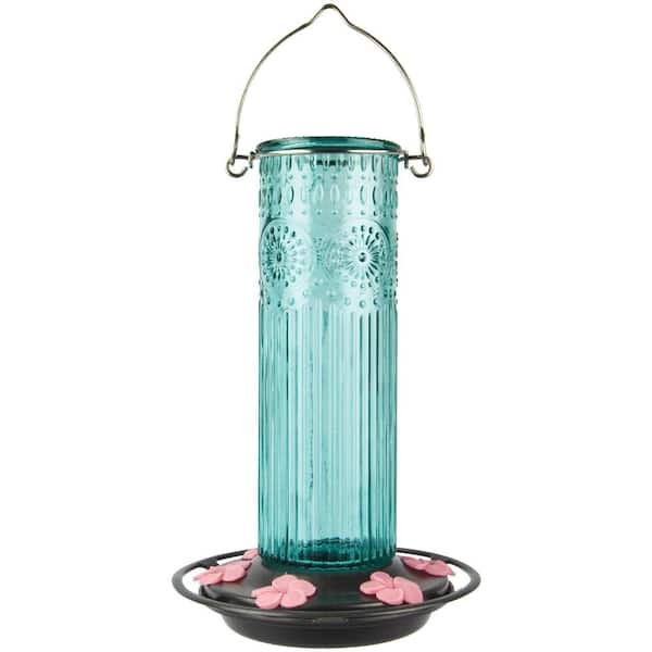 Nature's Way Teal Antique Glass Hummingbird Glass Feeder 28 oz ANTGHF2 ...