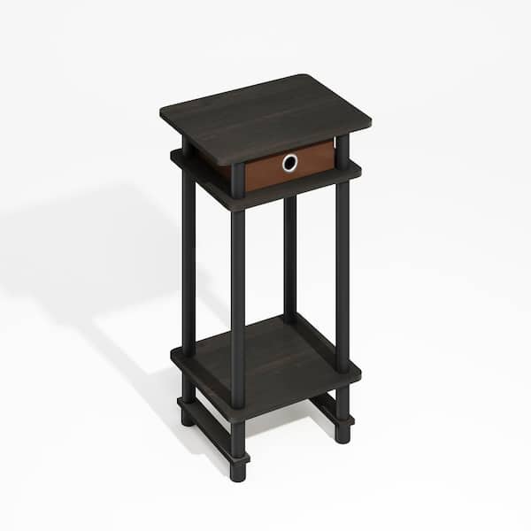 Furinno Modern 15.55 in. Black Espresso/Brown Wood End Table with Bin Drawer