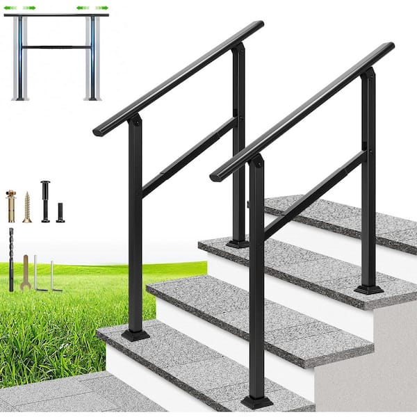 36.4 in. x 36.6 in. Black Oval Steel Adjustable Outdoor Handrail Fitting for 3 Steps (2-Pack)
