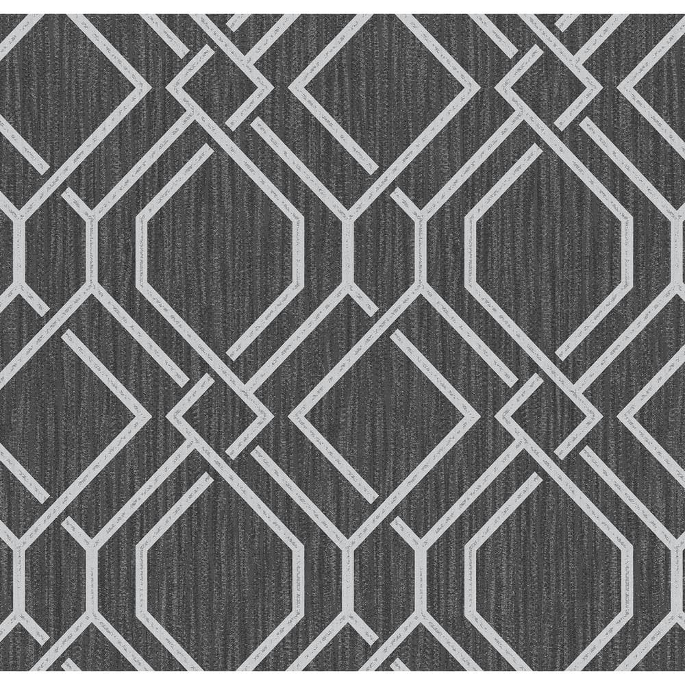 Frege Charcoal Trellis Vinyl Wallpaper Roll