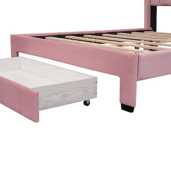 Harper & Bright Designs Pink Wood Frame Velvet Upholstered Full Size  Platform Bed with a Big Drawer and 2-Small Pockets QMY084AAH - The Home  Depot