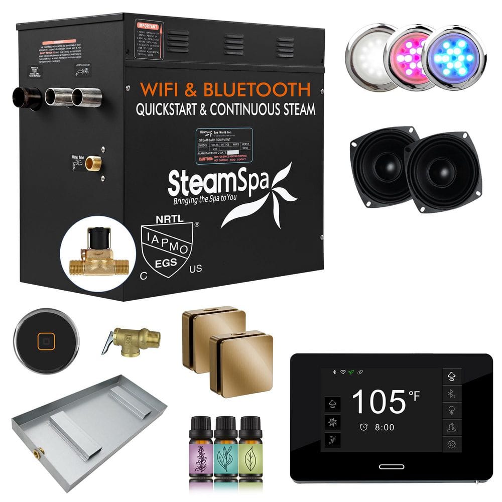 Black Series 10500-Watt Steam Generator with Advanced Touch Screen, BLUETOOTH WIFI, and Auto Drain in Gold