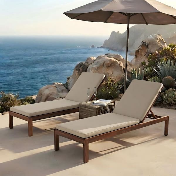 71 in. x 21 in. x 2.75 in. Outdoor Chaise Lounge Cushions 2 Pieces Replacement Patio Pool Lounge Chair Cushions in Beige