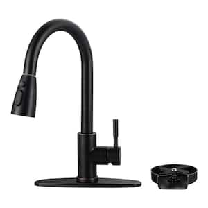 Single Handle Pull Down Sprayer Kitchen Faucet with Glass Rinser in Oil Rubbed Bronze