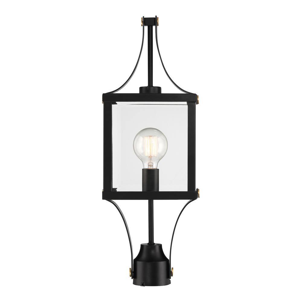 Raeburn Matte Black and Brass Outdoor Post Lantern with Clear Glass