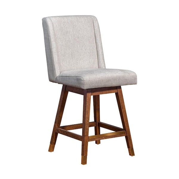 Benjara 26 in. Gray and Beige Low Back Wood Frame Counter Stool with Fabric Seat