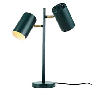 Pratt 20 in. 2-Light Matte Forest Green Desk Lamp with Rotary Switch on Shades