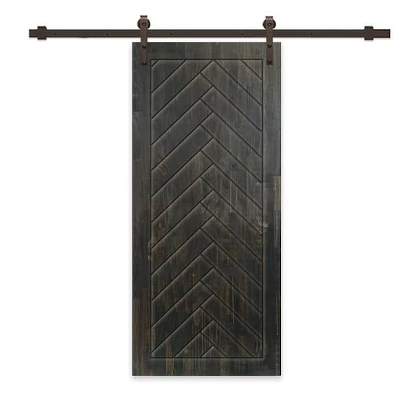 CALHOME 28 in. x 80 in. Charcoal Black Stained Pine Wood Modern Interior Sliding Barn Door with Hardware Kit