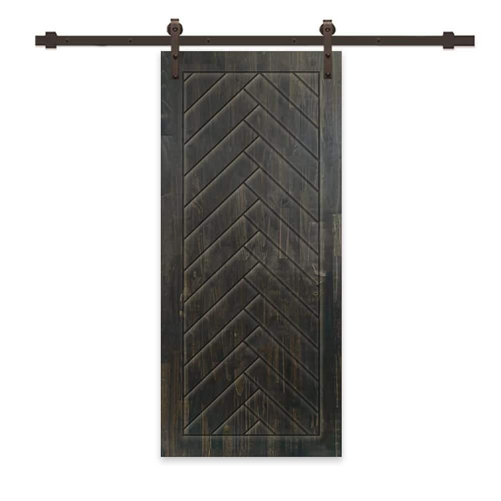 24 in. x 84 in. Charcoal Black Stained Pine Wood Modern Interior Sliding Barn Door with Hardware Kit price history on PriceWatchPro