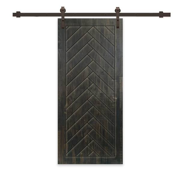 CALHOME 28 in. x 84 in. Charcoal Black Stained Pine Wood Modern Interior Sliding Barn Door with Hardware Kit