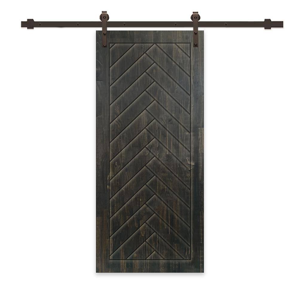 30 in. x 96 in. Charcoal Black Stained Pine Wood Modern Interior Sliding Barn Door with Hardware Kit price history on PriceWatchPro