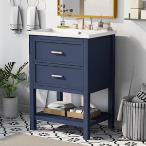 24 in. W x 18 in. D x 34 in. H Freestanding Single Sink Bath Vanity in Blue with Top Sink and Drawers