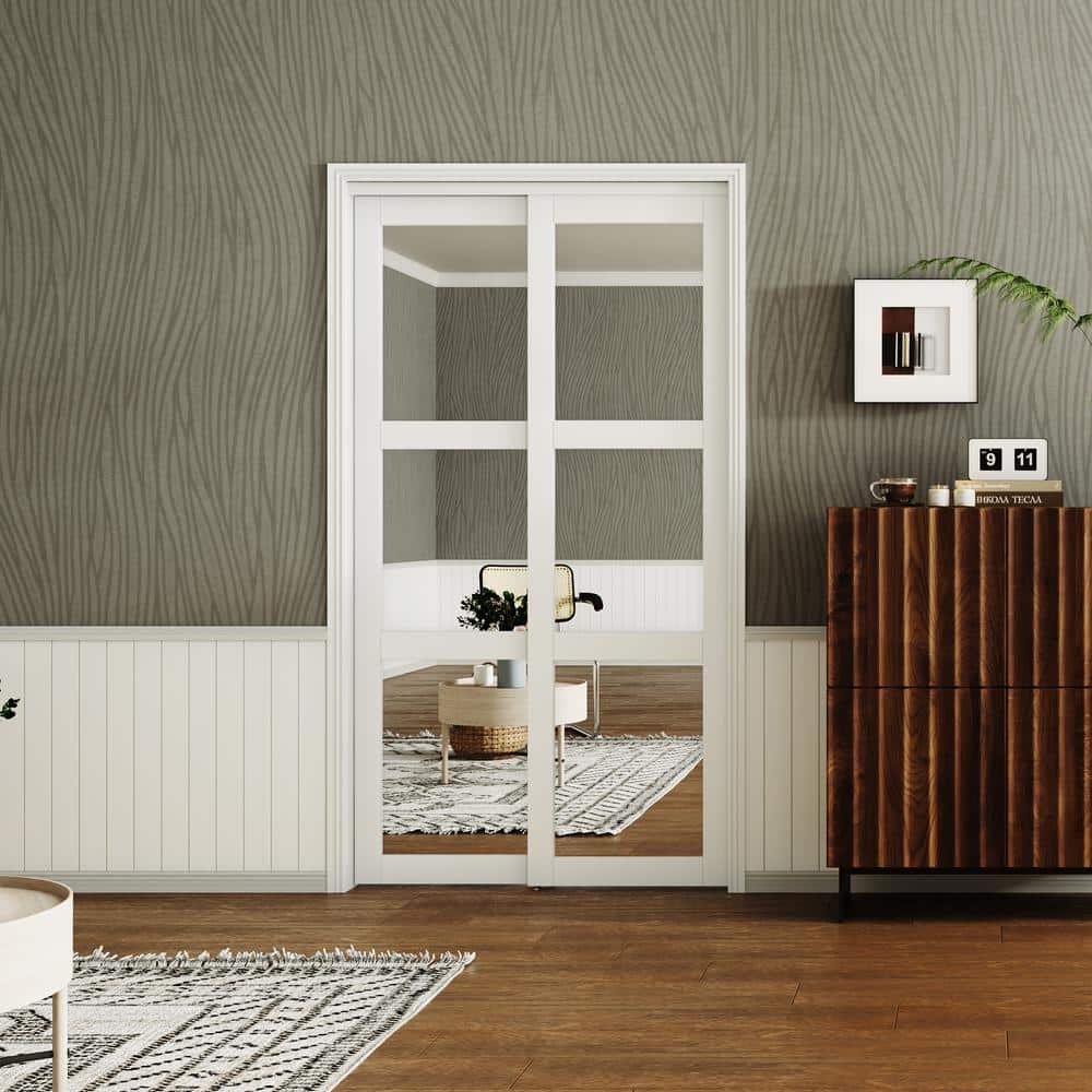 48 in x 80 in, MDF Solid Core, Mirrored Glass, 3 Lite, PVC Covering, White Sliding Door with All Hardware price history on PriceWatchPro