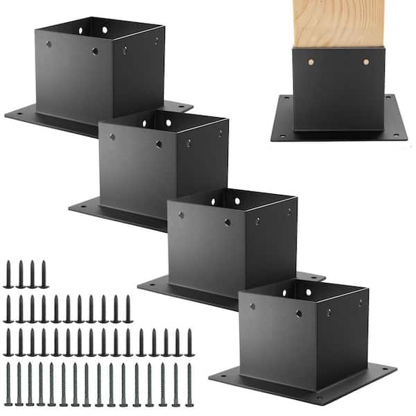 Afoxsos 4x4 Stainless Steel Post Base Bracket Matte Black Powder Coating with Easy Installation for Wood Posts 4 Pack
