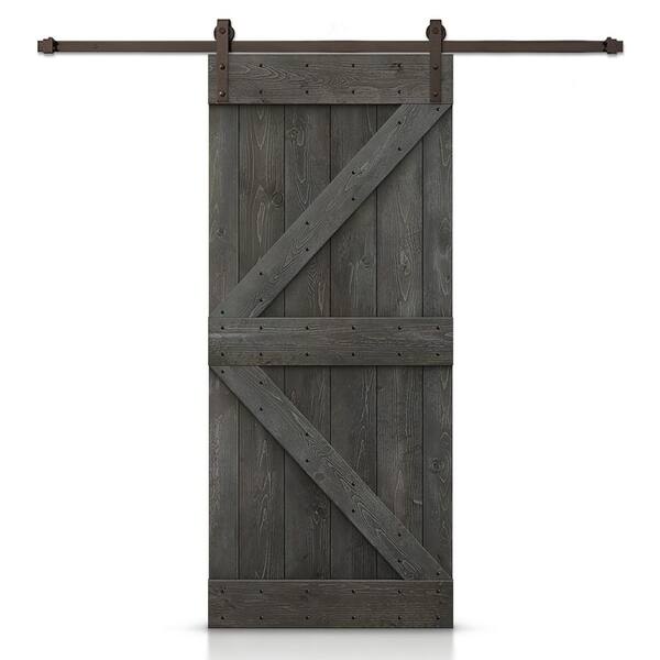 CALHOME K Series 20 in. x 84 in. Carbon Gray Stained DIY Knotty Pine Wood Interior Sliding Barn Door with Hardware Kit