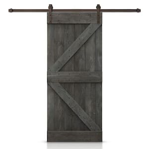 K Series 32 in. x 84 in. Carbon Gray Stained DIY Knotty Pine Wood Interior Sliding Barn Door with Hardware Kit