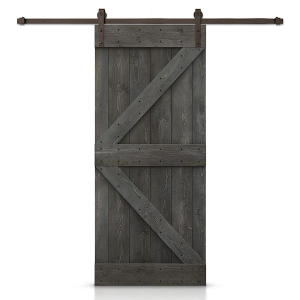 CALHOME K Series 48 in. x 84 in. Carbon Gray Stained DIY Knotty Pine Wood Interior Sliding Barn Door with Hardware Kit