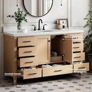 Cambridge 61 in. W x 22 in. D x 36 in. H Single Sink Bath Vanity in Oak with Pure White Quartz Top