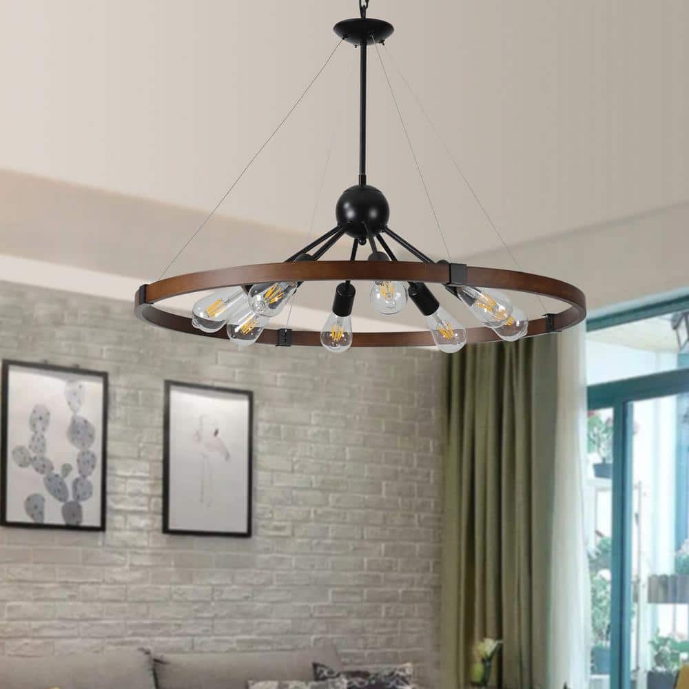 Black Metal Wagon Wheel Chandelier with Chain