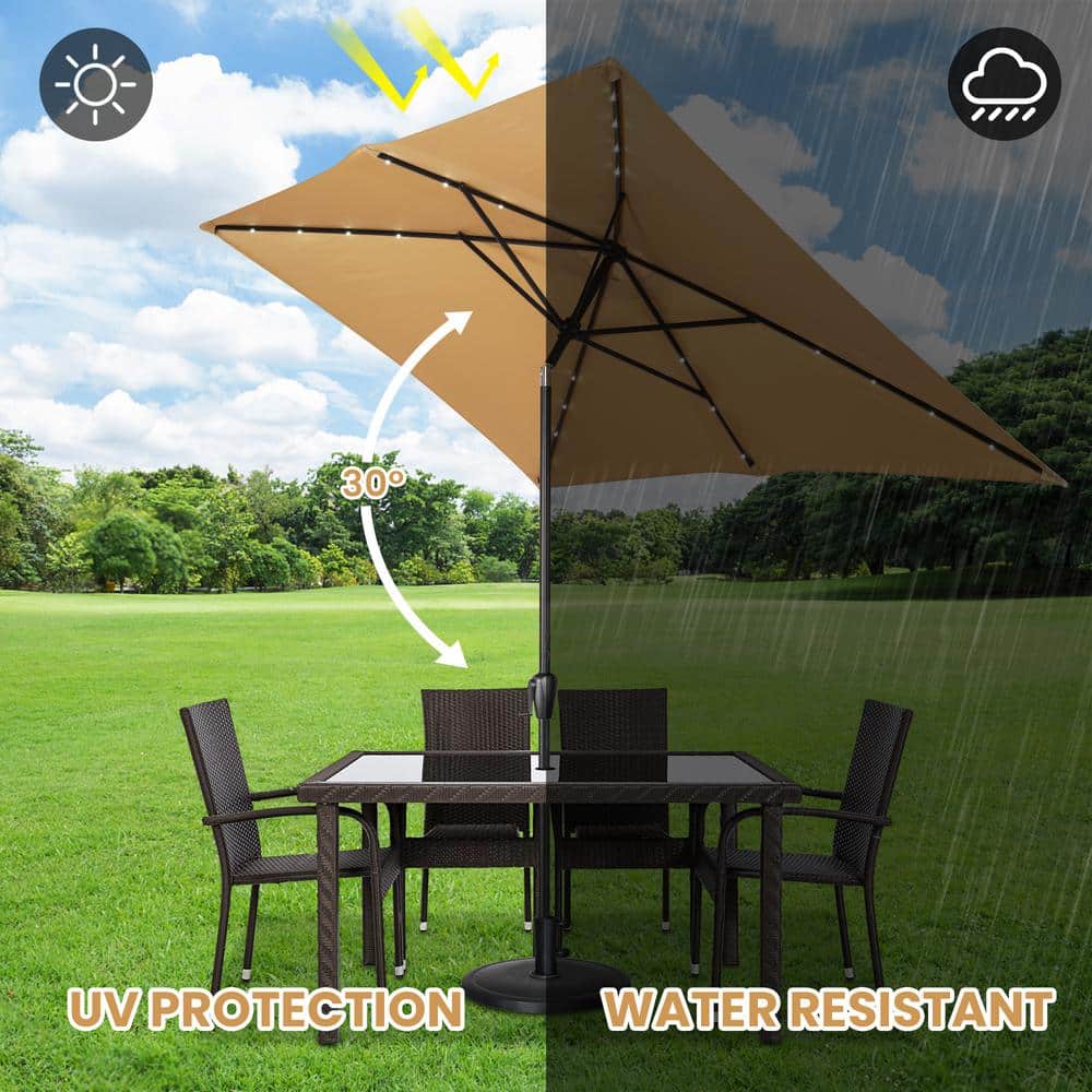 Nude Rectangular Steel Outdoor Umbrella with Solar LED Lights