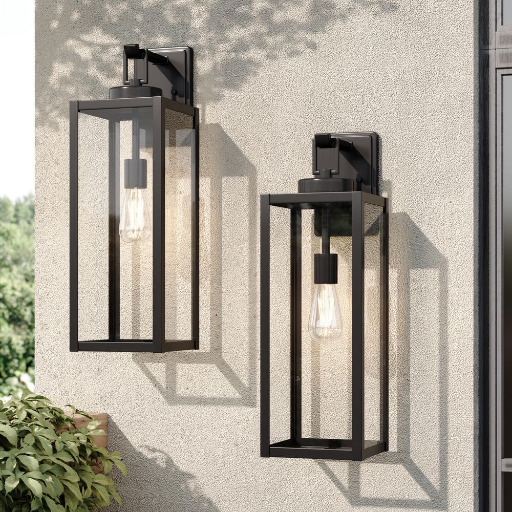 22.34 in. Modern Black Hardwired Outdoor Wall Light Lantern Sconce with No Bulbs Included（2-Pack) price history on PriceWatchPro