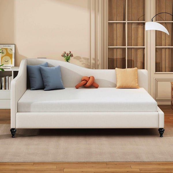 Beige Full Size Daybed with Solid Wood Legs