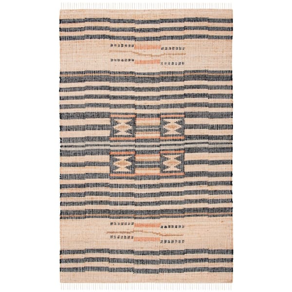 Kilim 5 ft. x 8 ft. Natural/Black Striped Area Rug