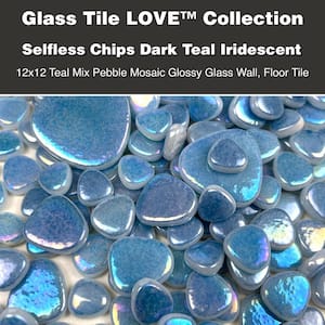 Glass Tile LOVE Selfless 12 in. X 12 in. Teal Mix Pebble Glossy Glass Mosaic Tile for Wall/Floor (10.76 sq. ft./case)