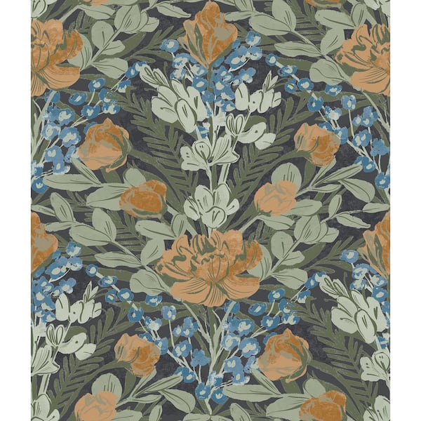 NuWallpaper Dark Multi Blue Moody June Blooms Vinyl Peel and Stick Wallpaper Sample