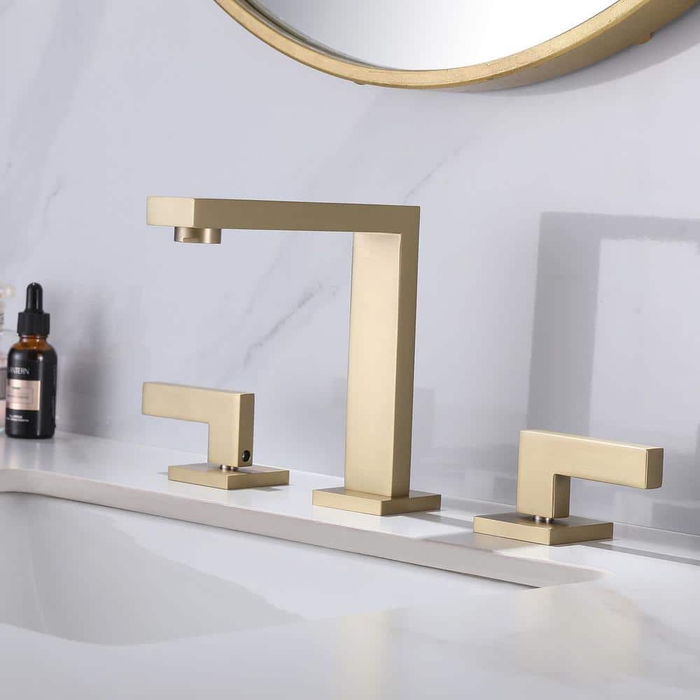 Brushed Gold Brass Double Handle Widespread Bathroom Faucet