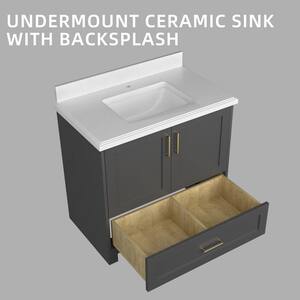 36 in. W x 22 in. D x 35 in. H Single Sink Freestanding Bath Vanity in Gray with Carrara White Marble Top and Basin